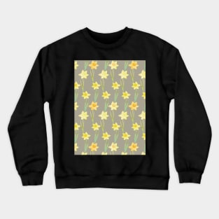 Yellow Watercolour Stemmed Daffodil Pattern on Khaki Crewneck Sweatshirt